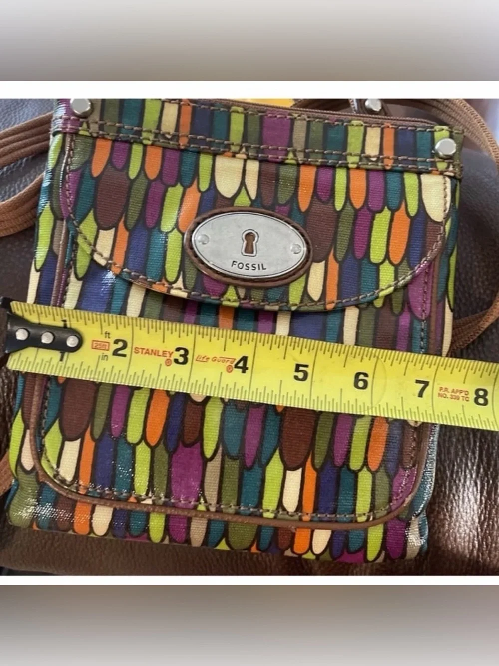 Fossil Keyper Calypso Crossbody Purse Vintage Multi Color Geometric Canvas